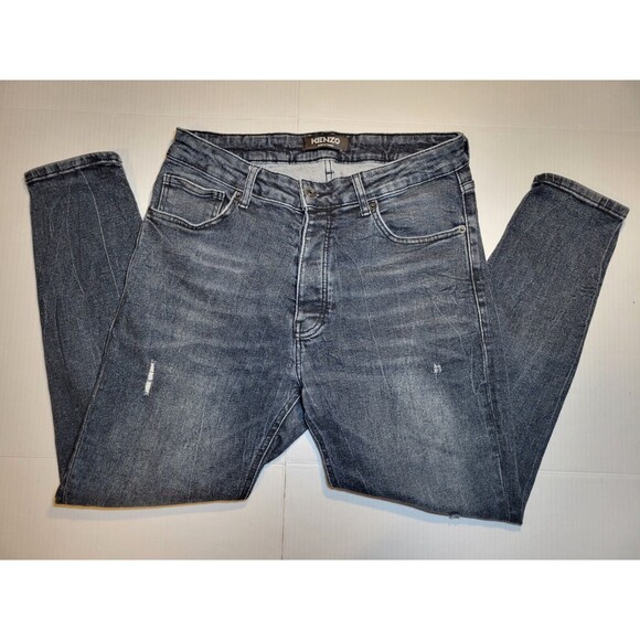 Kenzo Distressed Black Gray Jeans Button Fly Ripped Skinny Fit Womens Size W34 - Picture 2 of 12